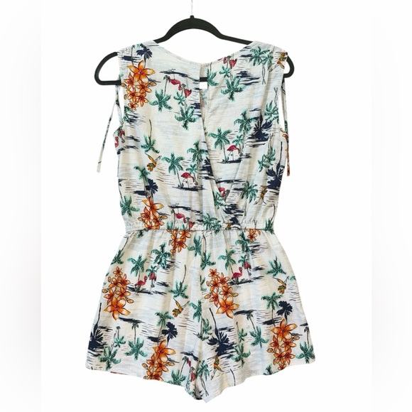 Old Navy linen Cream Tropical Floral One-Piece Romper Size Small - Picture 2 of 7